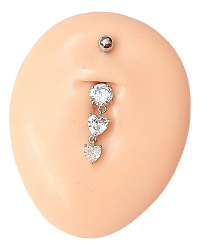 Piercing De Umbigo Prata Pedra Zirconia Coração Pendurado
