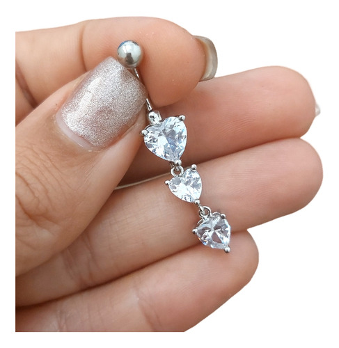 Piercing De Umbigo Prata Zirconia Coração Pendurado Ouro
