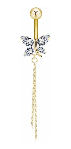 Piercing De Umbigo Prata Ou Dourado Borboleta Zirconia