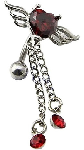 Piercing De Umbigo Invertido Zirconia Coração Prata Vermelho