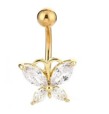 Piercing De Umbigo Dourado F. Ouro Zirconia Borboleta