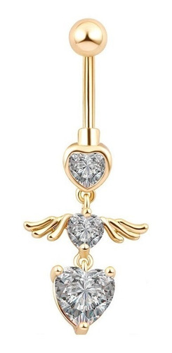 Piercing De Umbigo Dourado Zirconia Coração Pendurado Ouro