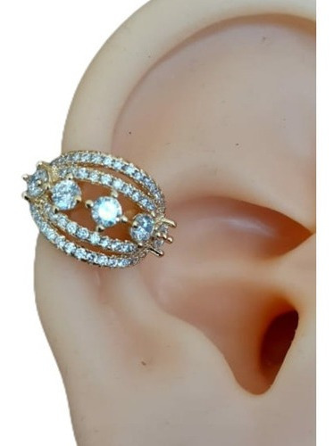 Piercing De Argola Falso Fake Dourado Pedra Zirconia Folhead