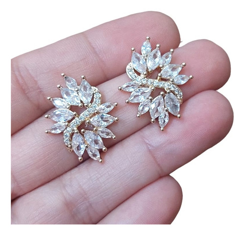 Brinco Zirconia Noiva Dourado Festa Madrinha Casamento Fixo