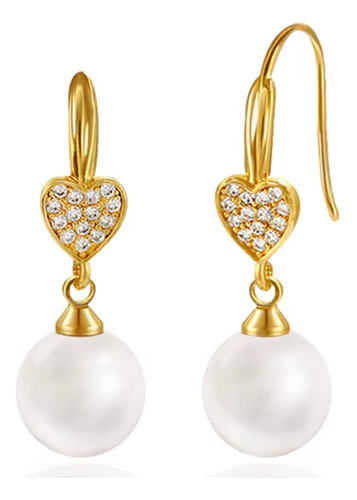 Brinco Perola Zirconia Pendurado Delicado Festa Dourado