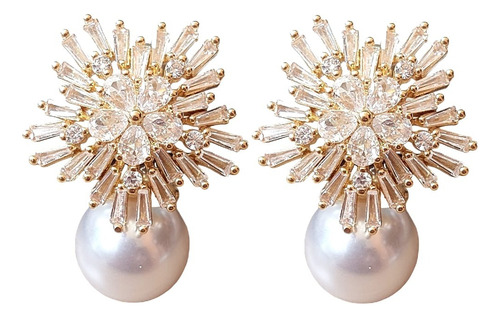 Brinco Zirconia E Pérola Pequeno Delicado Festa Dourado Luxo