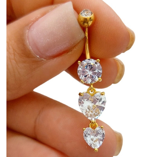 Piercing De Umbigo Dourado Ouro Pendurado Coração Barato