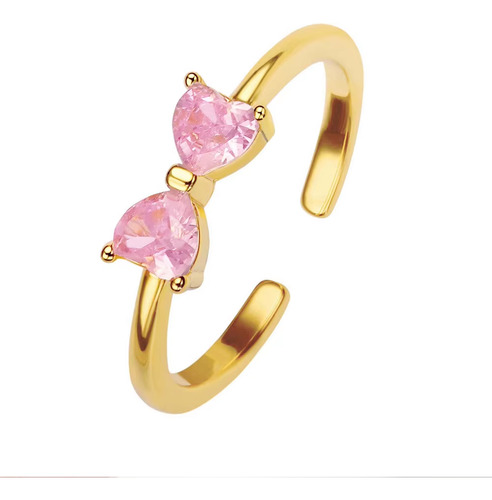 Anel Falange Pedra Zirconia Festa Dourado Coração Delicado