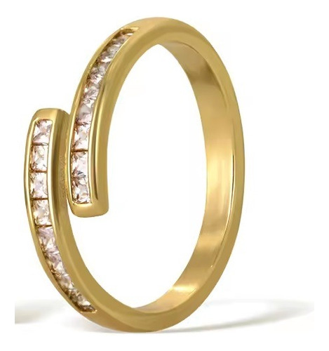 Anel Pedra Zirconia Festa Dourado Ajustável Folheado Delicad