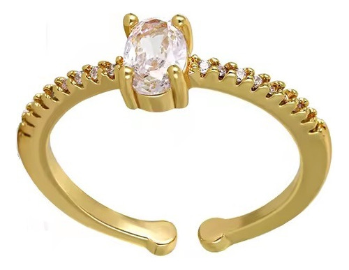 Anel Pedra Zirconia Festa Dourado Ajustável Folheado Oval
