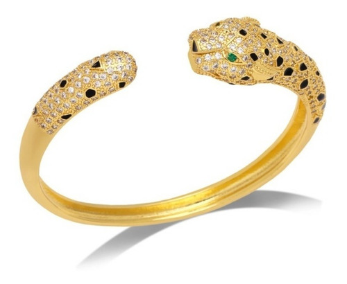Bracelete Pulseira Leopardo Dourado Com Pedra Zircônia Luxo