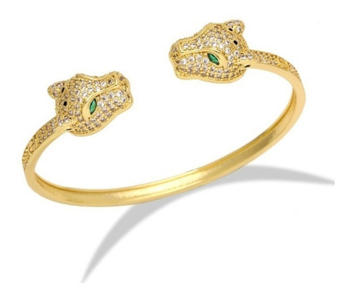 Bracelete Pulseira Leopardo Dourado Com Pedra Zircônia Luxo
