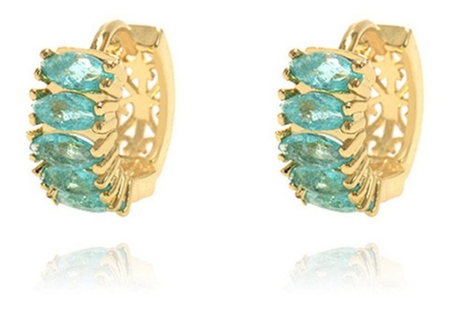 Brinco Argola Pedra Zirconia Verde Dourado Folheado Ouro 18k