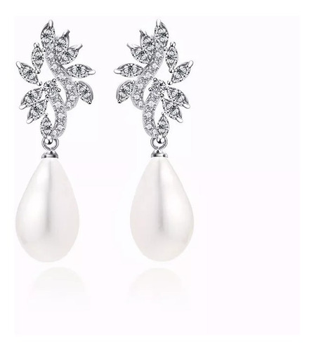 Brinco Pérola E Zirconia Noiva Pequeno Delicado Prata Gota