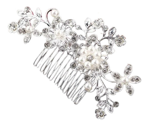 Arranjo Enfeite Cabelo Noiva Prata Strass Perola Barato
