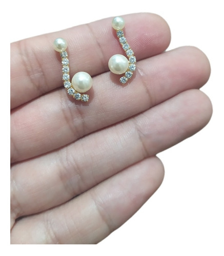 Brinco Ear Cuff Noiva Pedra Zirconia E Perola Dourado Festa