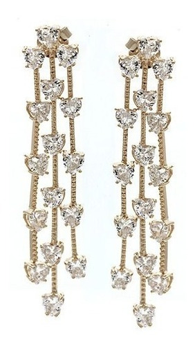 Brinco Noiva Dourado Zirconia Pendurado Debutante Festa Luxo