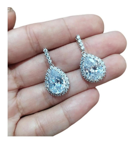 Brinco Noiva Pedra Zirconia Prata Gota Debutante Festa
