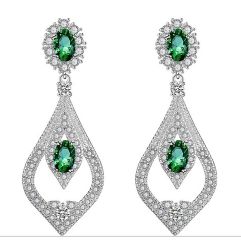 Brinco Noiva Zirconia Verde Prata Festa Madrinha Formatura
