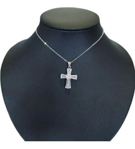 Colar Gargantilha Cruz Crucifixo Noiva Zirconia Prata