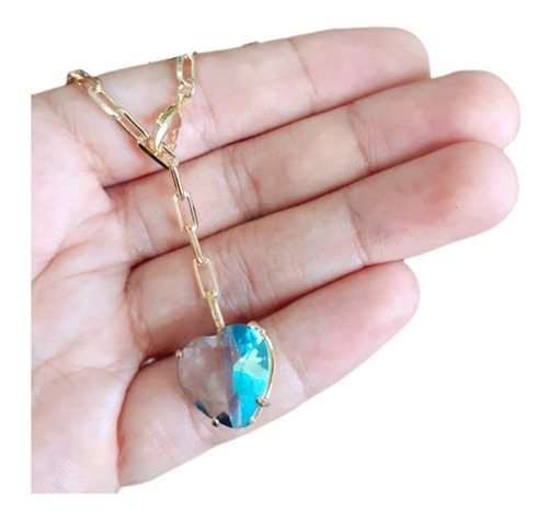 Colar Gravatinha Coração Zirconia Fusion Marmorizada Furtaco