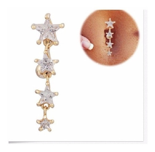 Piercing De Umbigo Dourado Ouro Pendurado Estrela Invertido