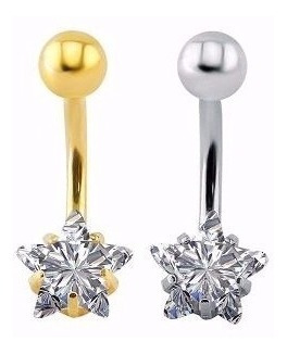Piercing De Umbigo Dourado Ou Prata Estrela Pequeno Delicado