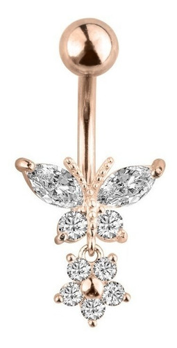 Piercing De Umbigo Dourado Pendurado Pedra Borboleta Flor