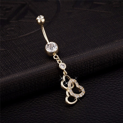 Piercing De Umbigo Dourado Coração Pendurado Folheado Ouro