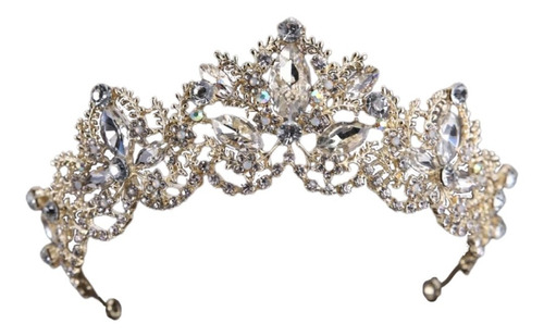 Coroa Tiara Arranjo Cabelo Noiva Strass Dourada Ouro Luxo