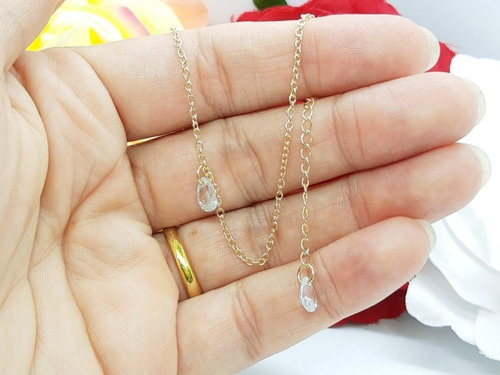 Tornozeleira Dourada Folheada Ouro 18k Pedra Zirconia Gota