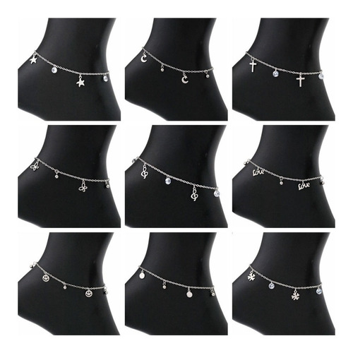 Tornozeleira Aço Inox Golfinho Estrela Praia Pingente Pedra