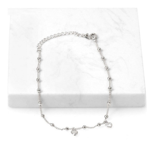 Tornozeleira Bolinhas E Corações Prateada Folheada A Prata