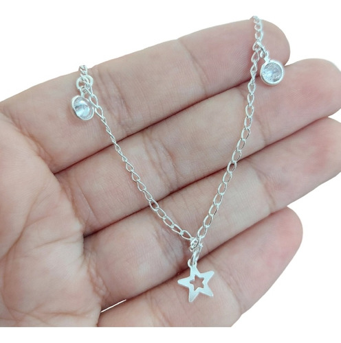 Pulseira Infantil Prata 925 Legítima Pingente Estrela Pedra