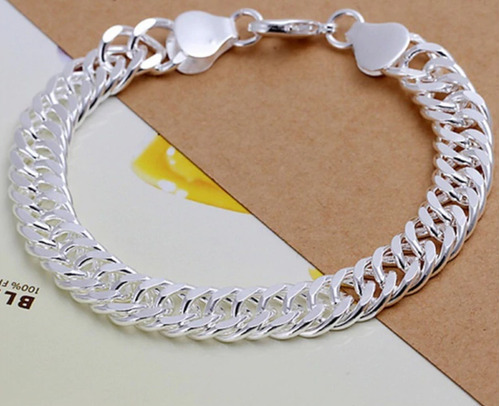 Pulseira Masculina 9 Mm Grossa Grumet Com Elo Duplo F. Prata