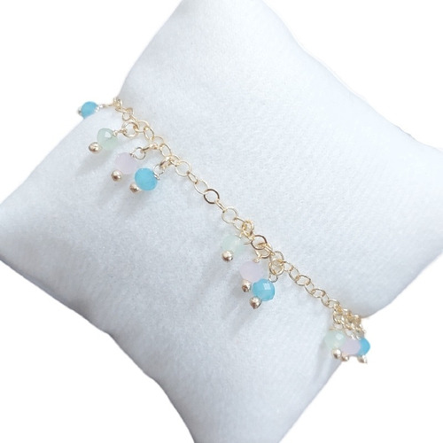 Pulseira Pingentes Pedras Cristais Coloridos Banhado A Ouro
