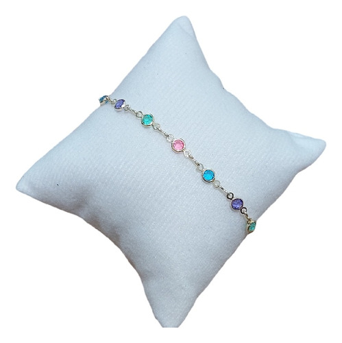 Pulseira Infantil Bebê Pedras Coloridas 14 Cm Folheada Ouro