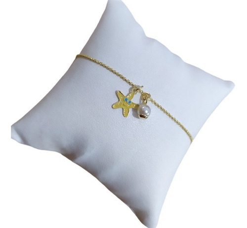 Pulseira Infantil Pingente Estrela Pérola Folheada Semi Joia