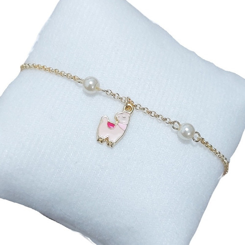 Pulseira Infantil Pingente Lhama Pérola Banhada Ouro 18k