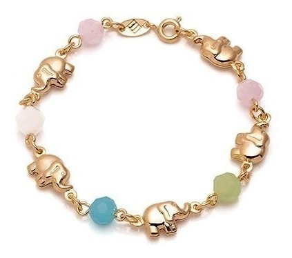 Pulseira Infantil Com Elefantes Folheada Ouro 18k Semi Joia