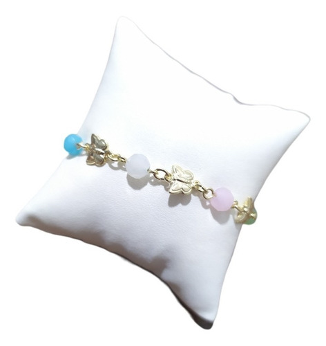 Pulseira Infantil Com Borboletas Folheada Ouro 18k Semi Joia