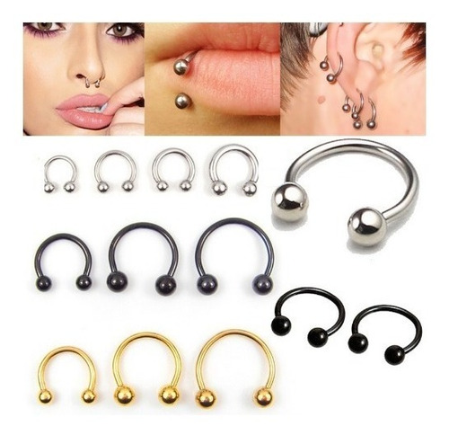Piercing Septo Ferradura Nariz Cartilagem Preto Prata Ouro
