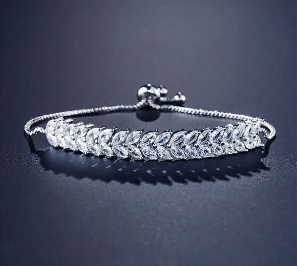 Pulseira Bracelete Prata Com Zircônia Noiva Debutante Festa