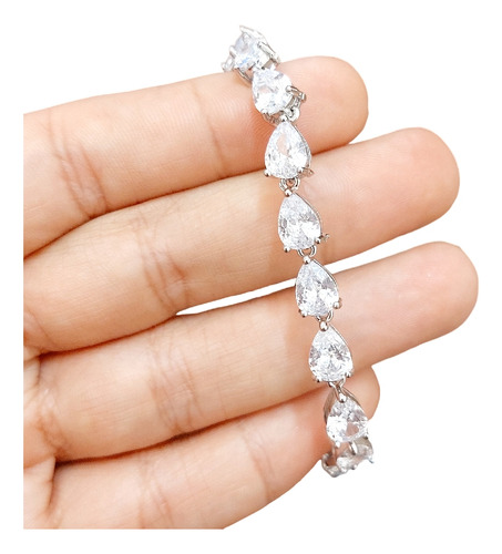 Pulseira Bracelete Prata Pedra Zircônia Noiva Debutante Gota
