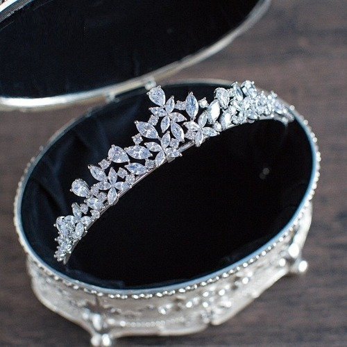 Coroa Tiara Cabelo Noiva Prata Zirconia Princesa Luxo Linda