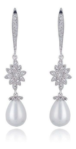 Brinco Perola Noiva Zirconia Pendurado Delicado Festa Prata