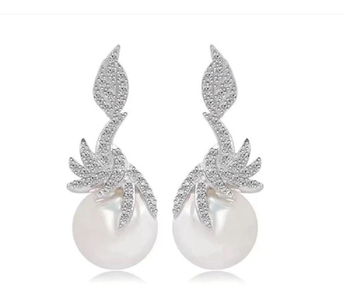 Brinco Noiva Zirconia E Pérola Prata Delicado Luxo
