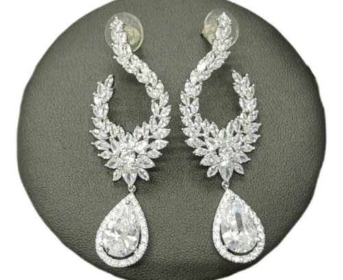 Brinco Noiva Pedra Zirconia Prata Festa Gota Luxo Grande