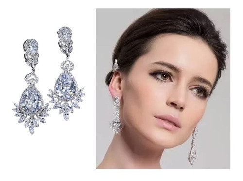Brinco Noiva Zirconia Prata Festa Debutante Luxo Pendurado