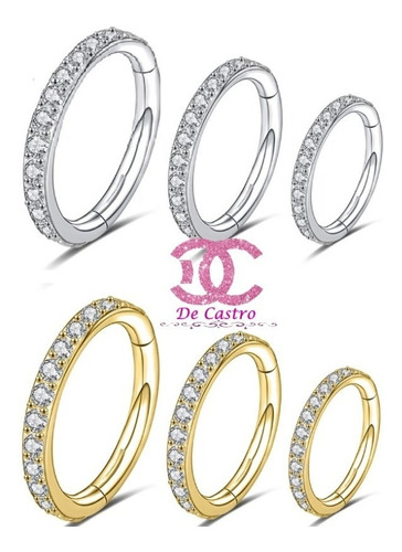 Piercing Argola Pedra Zirconia Titânio 6 8 10 Mm Clicker